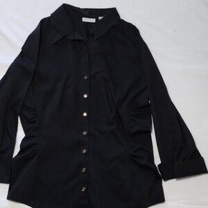 New York & Company Stretch Button Down Shirt Large (black)